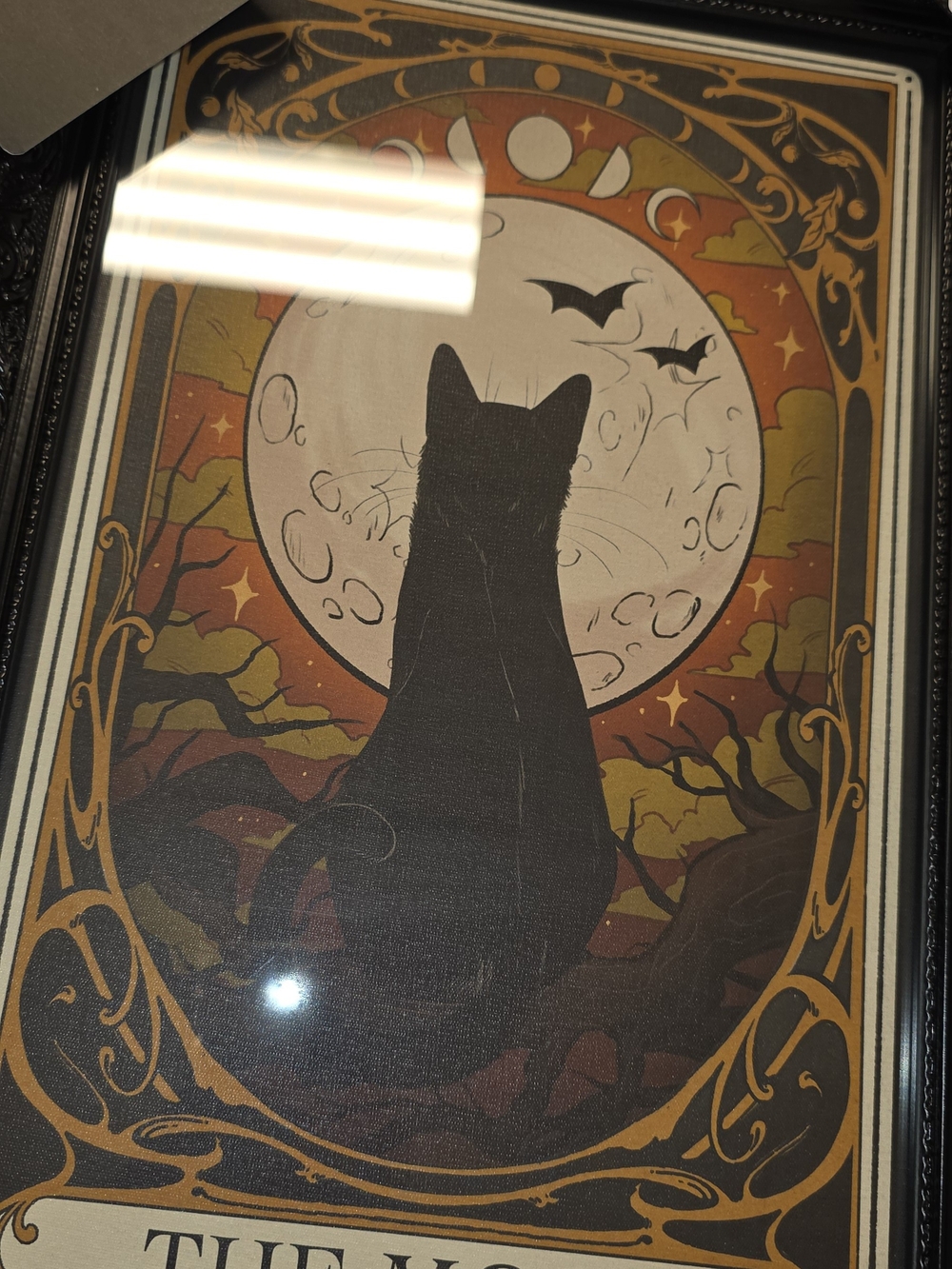 Mystic Black Cat Moon Art Print in Orange & Cream